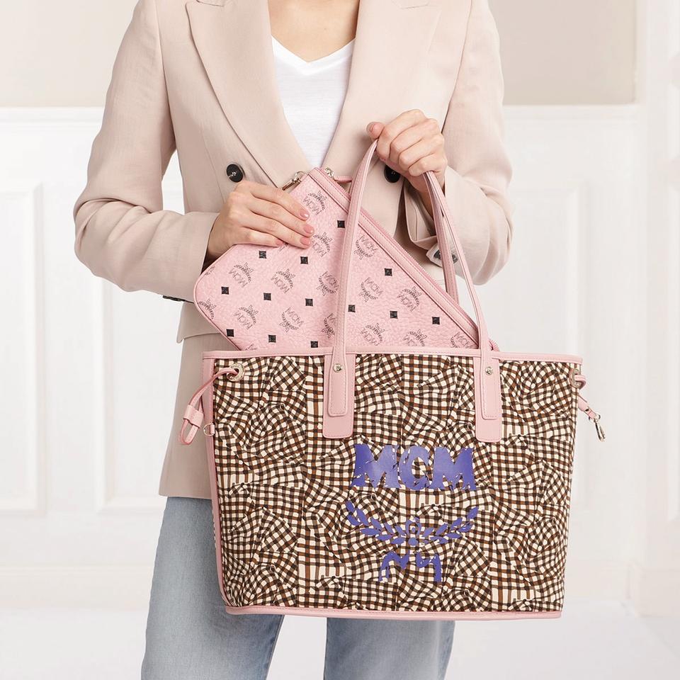 MCM Medium Liz Soft Pink Reversible Diamond Visetos Tote with Pouch
