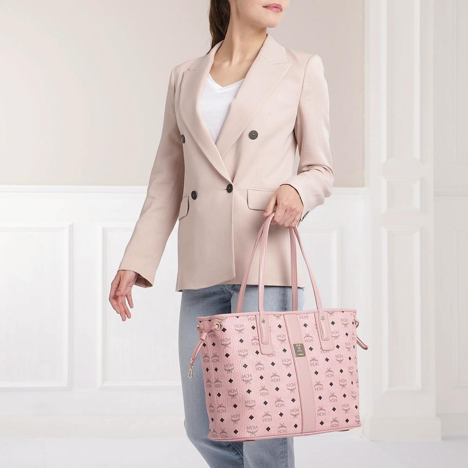MCM Medium Liz Soft Pink Reversible Diamond Visetos Tote with Pouch