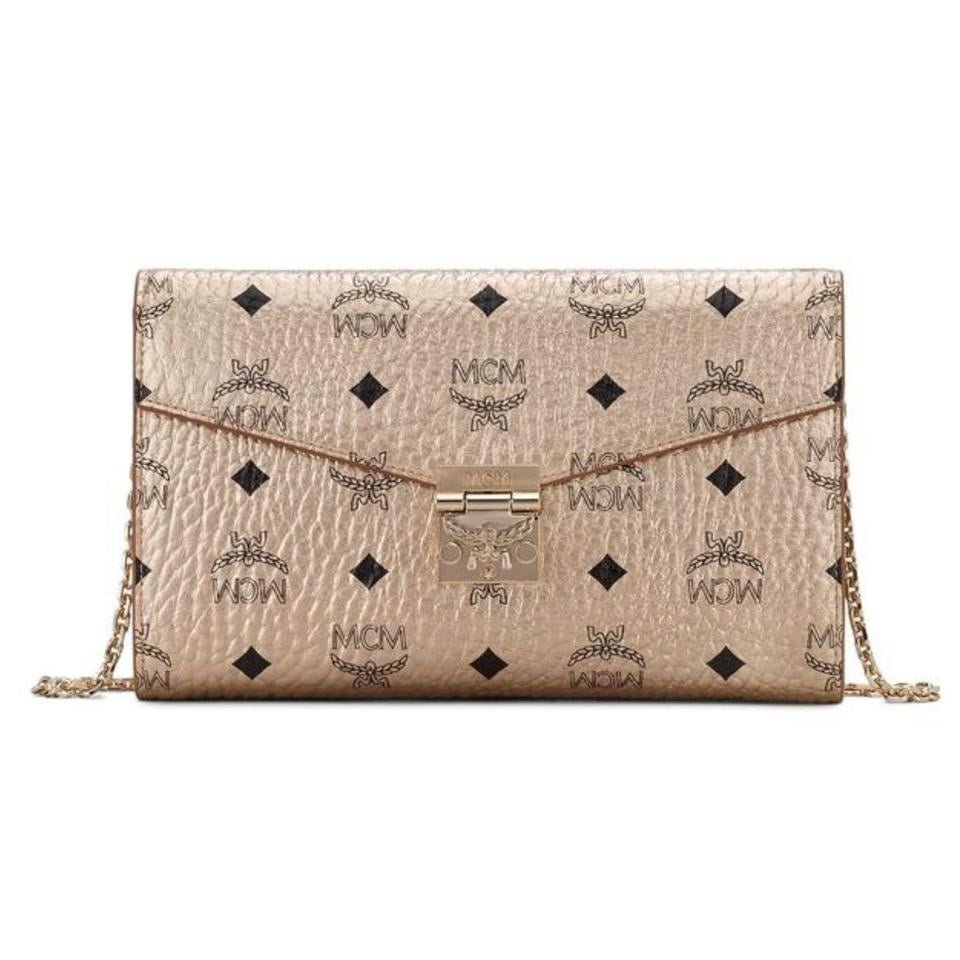 MCM Patricia Visetos Continental Wallet On A Chain Berlin Gold Leather Shoulder Bag