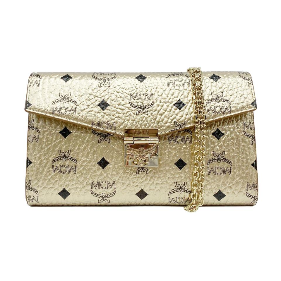 MCM Patricia Visetos Continental Wallet On A Chain Berlin Gold Leather Shoulder Bag