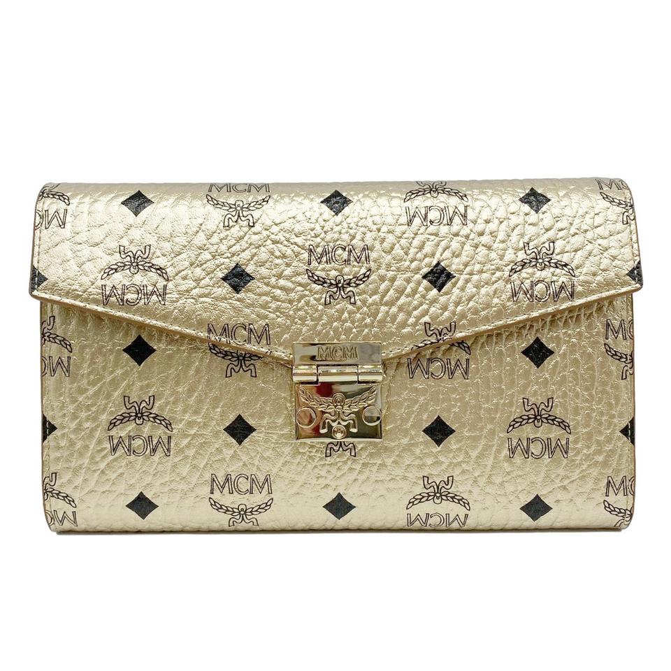 MCM Patricia Visetos Continental Wallet On A Chain Berlin Gold Leather Shoulder Bag