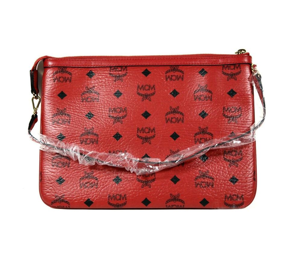 MCM Visetos Medium Liz Reversible Shopper Ruby Red Coated Canvas Tote