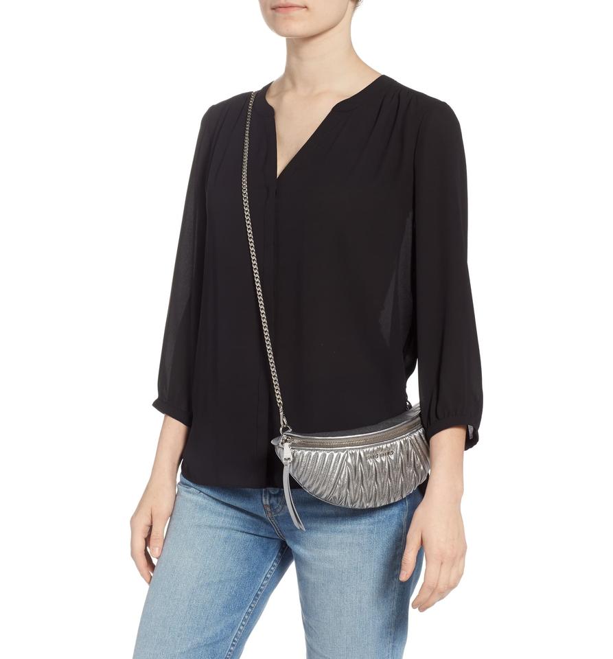 Miu Miu Belt Matelassé Silver Lambskin Leather Messenger Bag