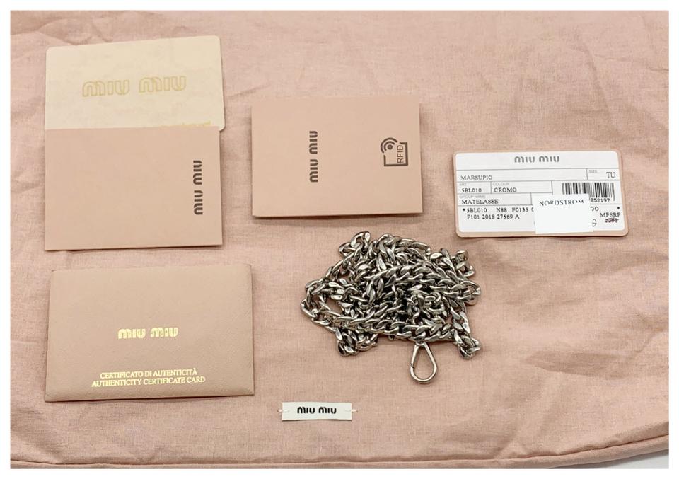 Miu Miu Belt Matelassé Silver Lambskin Leather Messenger Bag