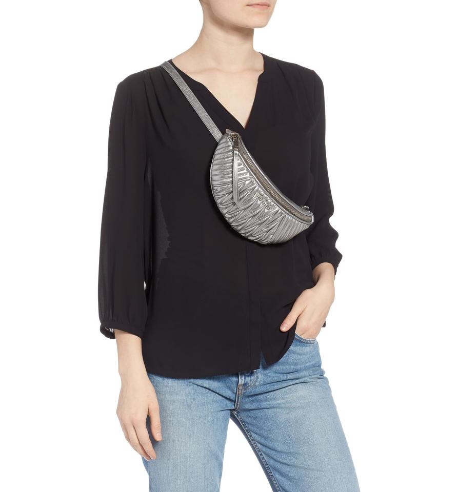 Miu Miu Belt Matelassé Silver Lambskin Leather Messenger Bag