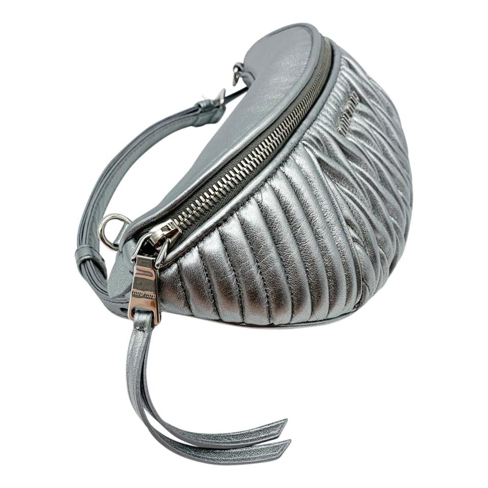 Miu Miu Belt Matelassé Silver Lambskin Leather Messenger Bag