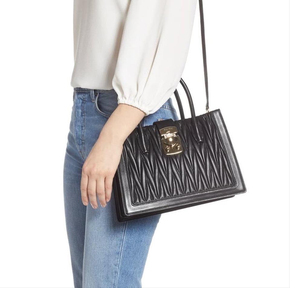 Miu Miu Confidential Matelasse Quilted Lambskin Black Leather Satchel