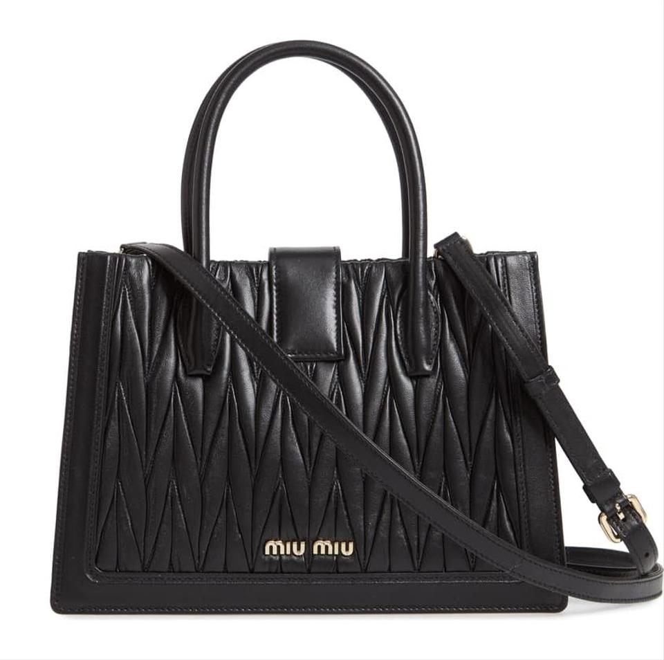 Miu Miu Confidential Matelasse Quilted Lambskin Black Leather Satchel
