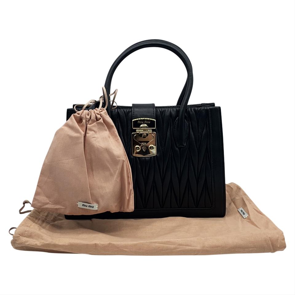 Miu Miu Confidential Matelasse Quilted Lambskin Black Leather Satchel