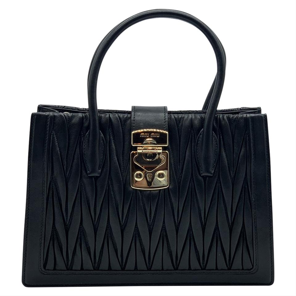 Miu Miu Confidential Matelasse Quilted Lambskin Black Leather Satchel
