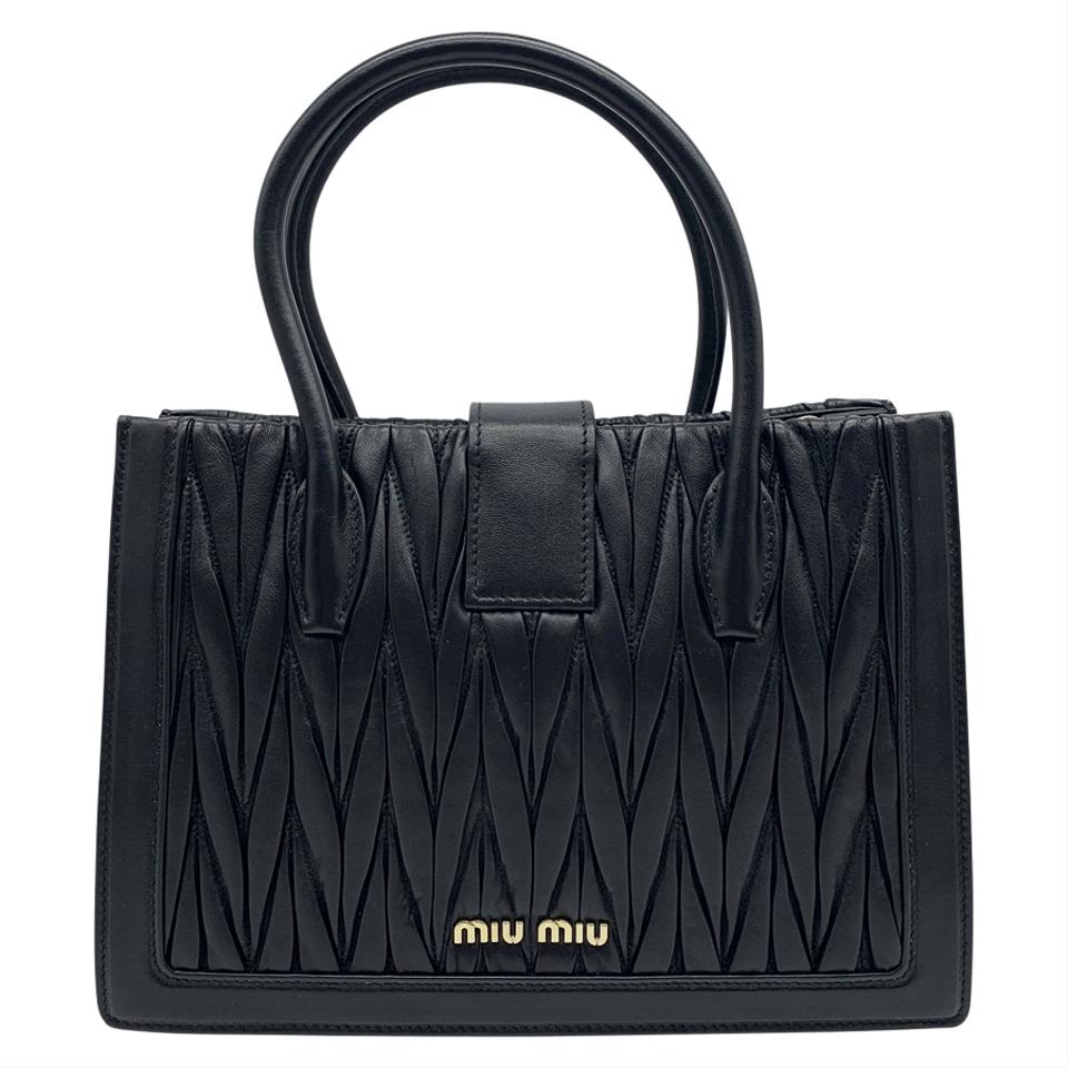 Miu Miu Confidential Matelasse Quilted Lambskin Black Leather Satchel
