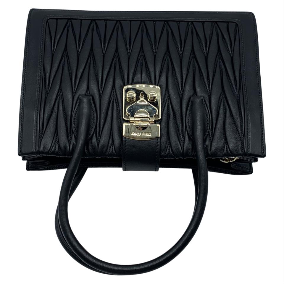 Miu Miu Confidential Matelasse Quilted Lambskin Black Leather Satchel