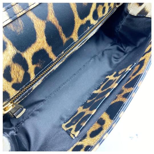 Moschino Shoulder Leopard Print Logo Black Leather Cross Body Bag