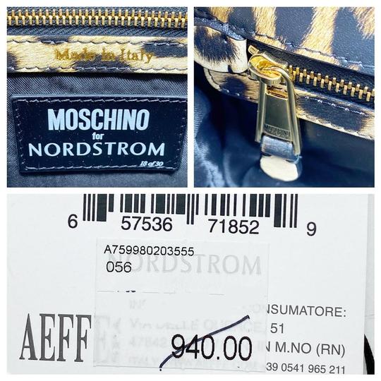 Moschino Shoulder Leopard Print Logo Black Leather Cross Body Bag