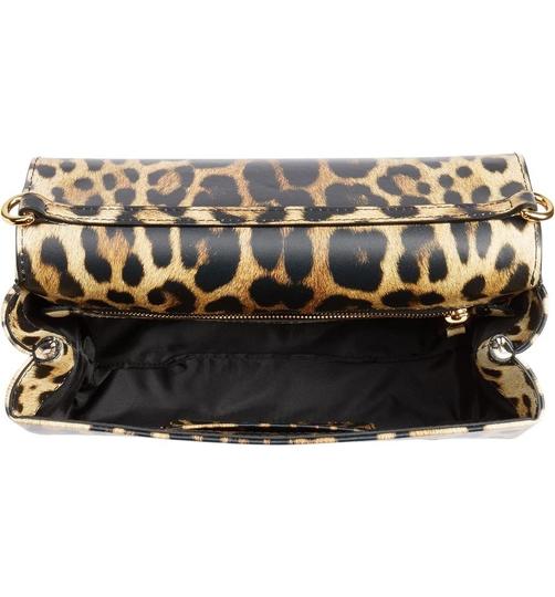 Moschino Shoulder Leopard Print Logo Black Leather Cross Body Bag