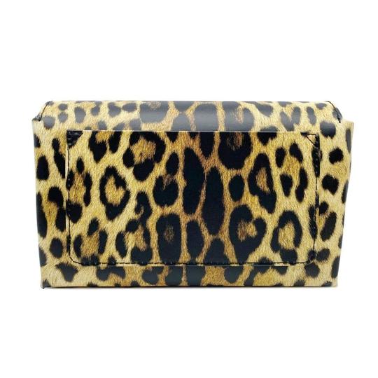 Moschino Shoulder Leopard Print Logo Black Leather Cross Body Bag