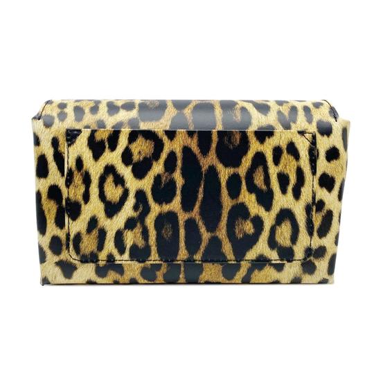 Moschino Shoulder Leopard Print Logo Black Leather Cross Body Bag