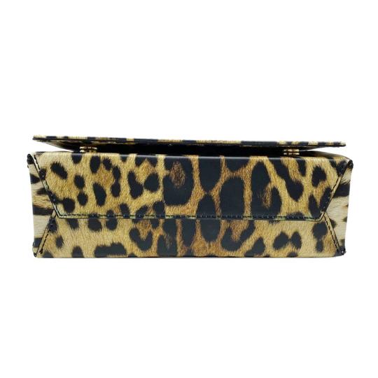 Moschino Shoulder Leopard Print Logo Black Leather Cross Body Bag