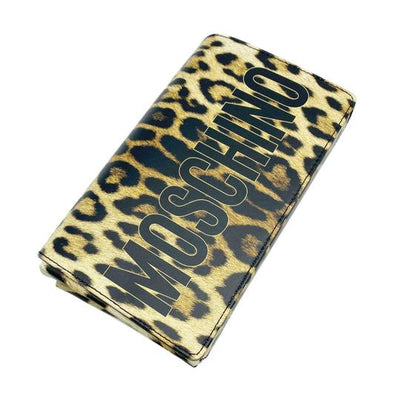 Moschino Shoulder Leopard Print Logo Black Leather Cross Body Bag