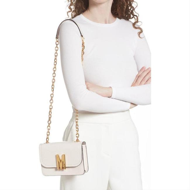 Moschino Teddy Bear Calfskin Logo Cross Body White Leather Shoulder Bag