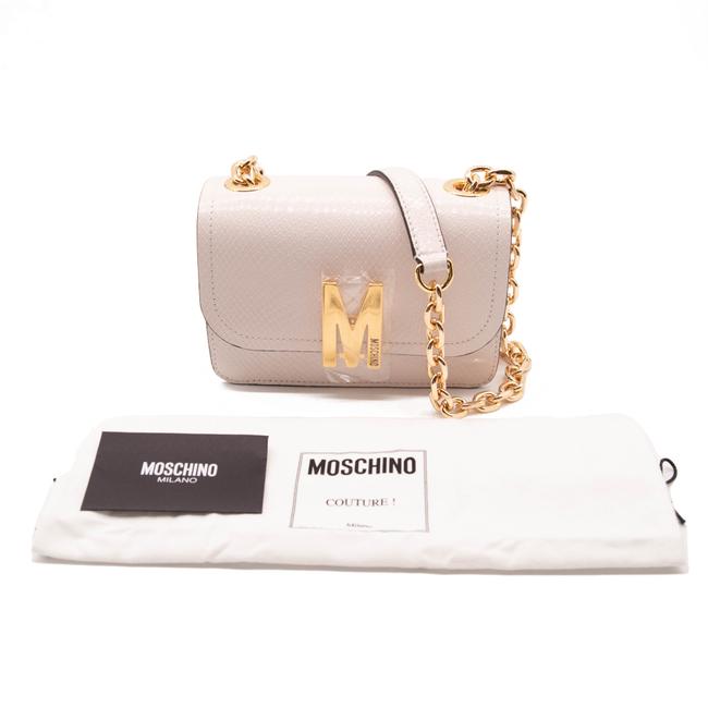 Moschino Teddy Bear Calfskin Logo Cross Body White Leather Shoulder Bag