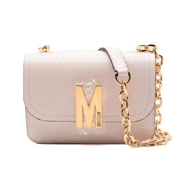 Moschino Teddy Bear Calfskin Logo Cross Body White Leather Shoulder Bag