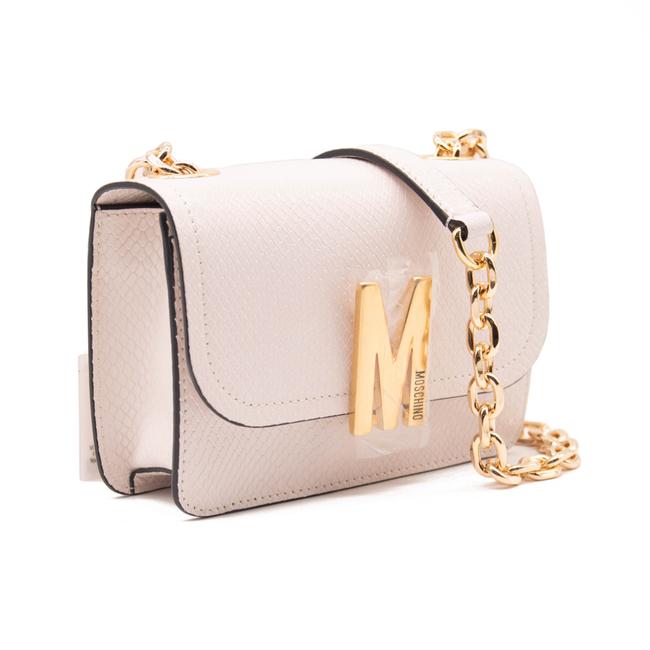 Moschino Teddy Bear Calfskin Logo Cross Body White Leather Shoulder Bag