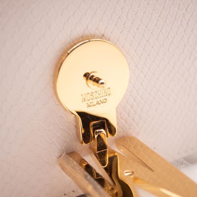 Moschino Teddy Bear Calfskin Logo Cross Body White Leather Shoulder Bag