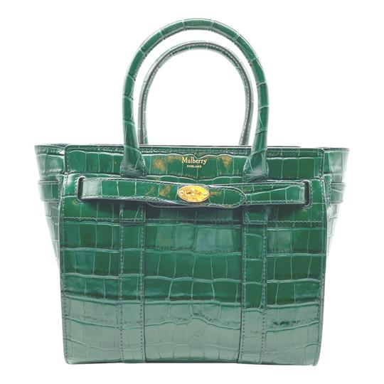Mulberry Mini Zipped Bayswater Croc Embossed Satchel Green Leather Cross Body Bag