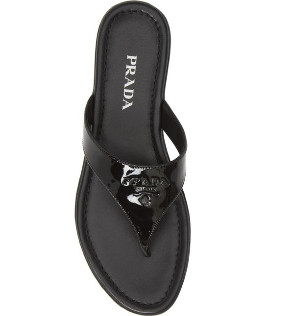 Prada Black Logo Flip Flop Sandals 36.5 - MyDesignerly
