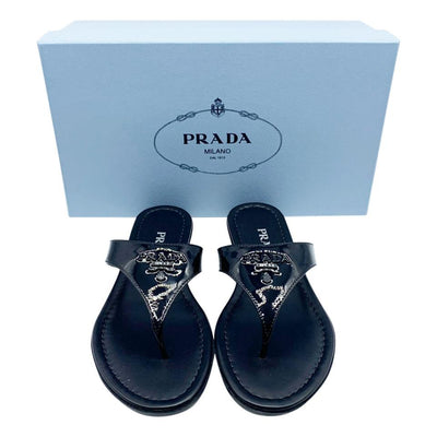 Prada Black Logo Flip Flop Sandals 36.5