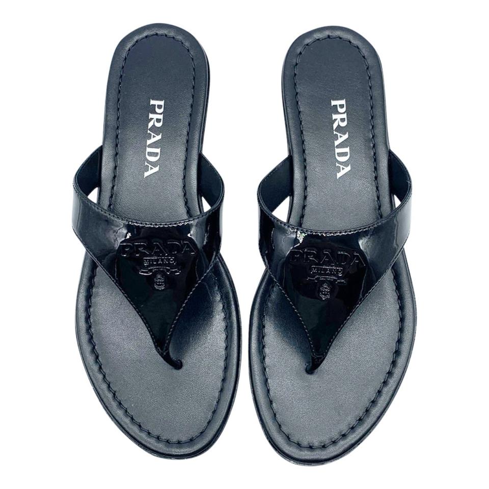 Prada Black Logo Flip Flop Sandals 36.5