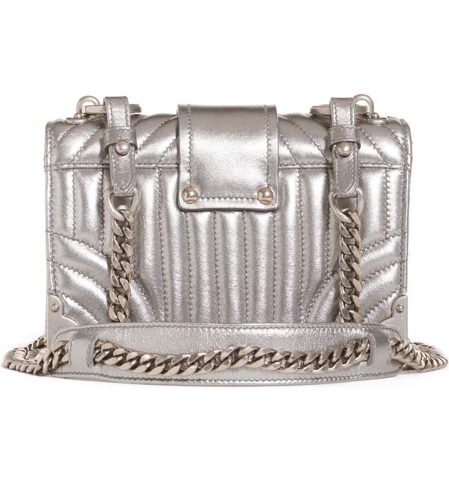 Prada Crossbody Cahier Quilted Metallic Silver Leather Shoulder