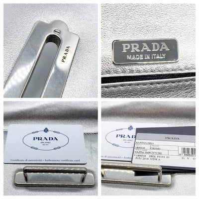 Prada Crossbody Cahier Quilted Metallic Silver Leather Shoulder Bag