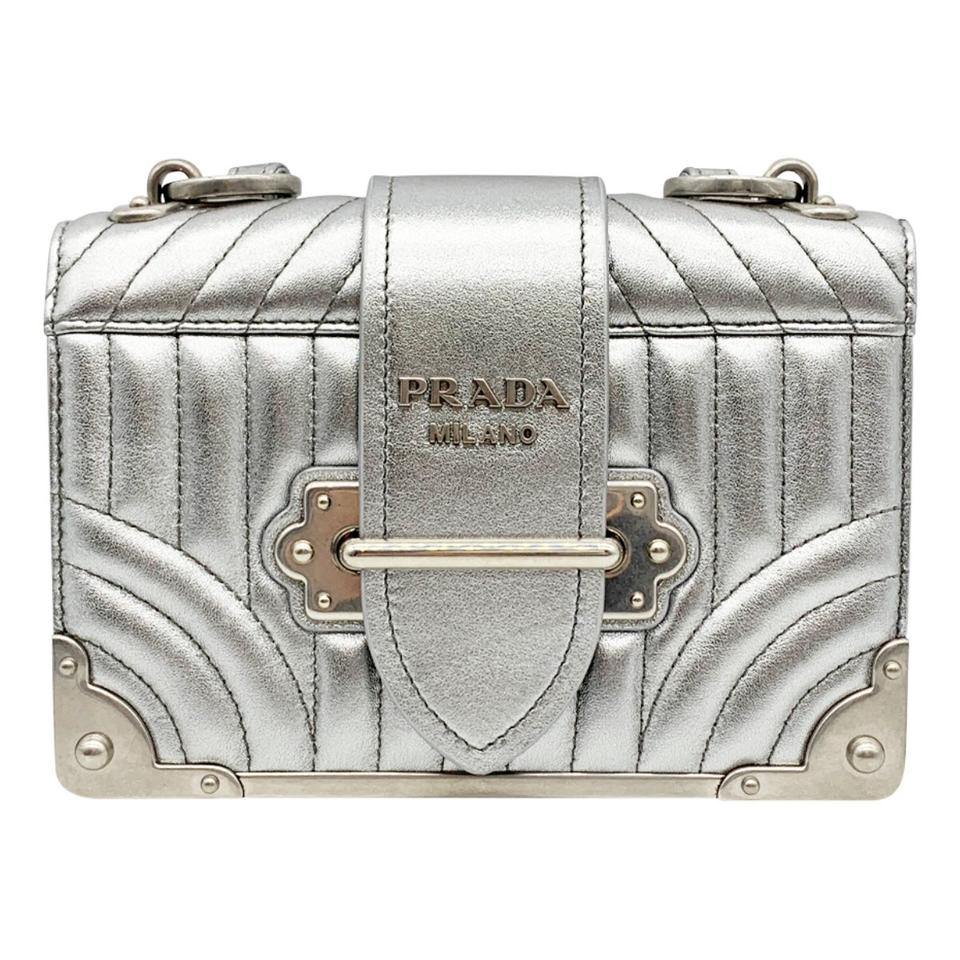 Prada Crossbody Cahier Quilted Metallic Silver Leather Shoulder Bag -  MyDesignerly