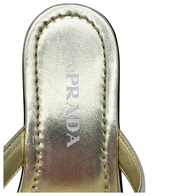 Prada Gold Logo Flip Flop Metallic Sandals 38.5
