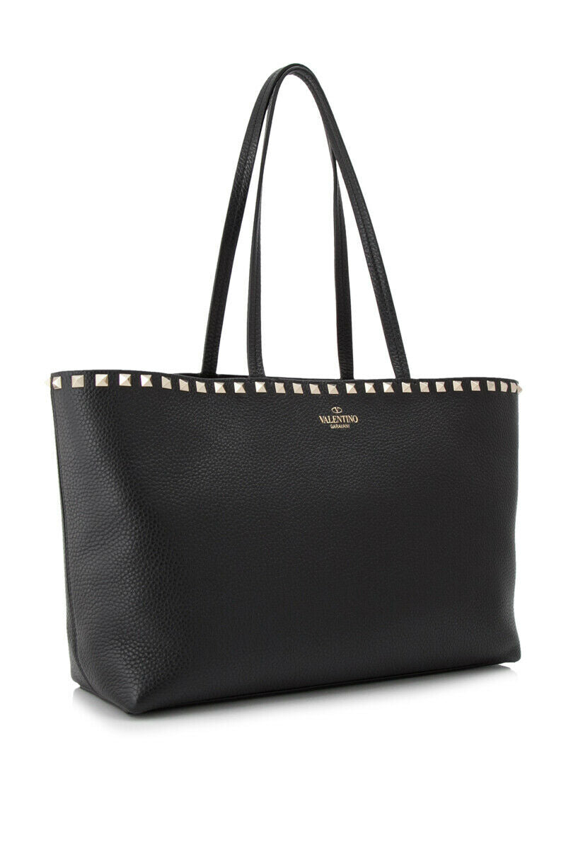 VALENTINO Grained Calfskin Rockstud Tote Black