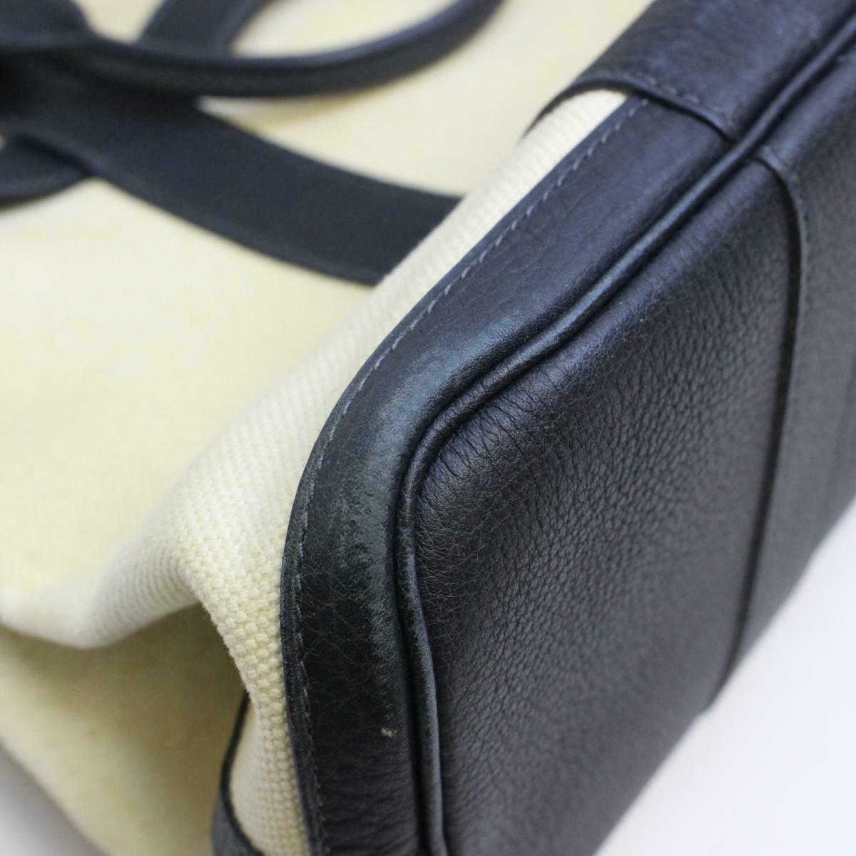 HERMES Petite Sunture PM Tote Hand Bag Canvas Leather Ivory