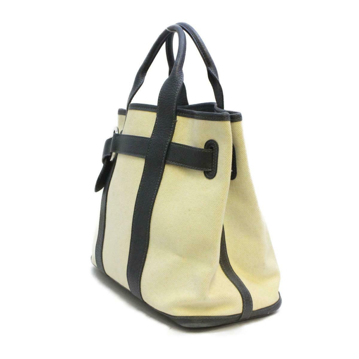 HERMES Petite Sunture PM Tote Hand Bag Canvas Leather Ivory