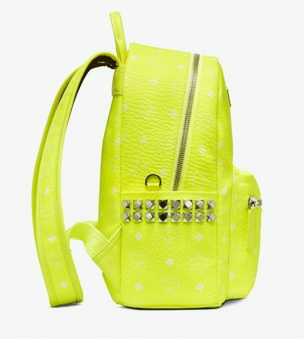 MCM Small 32 Neon Yellow Visetos Stark Studded Backpack