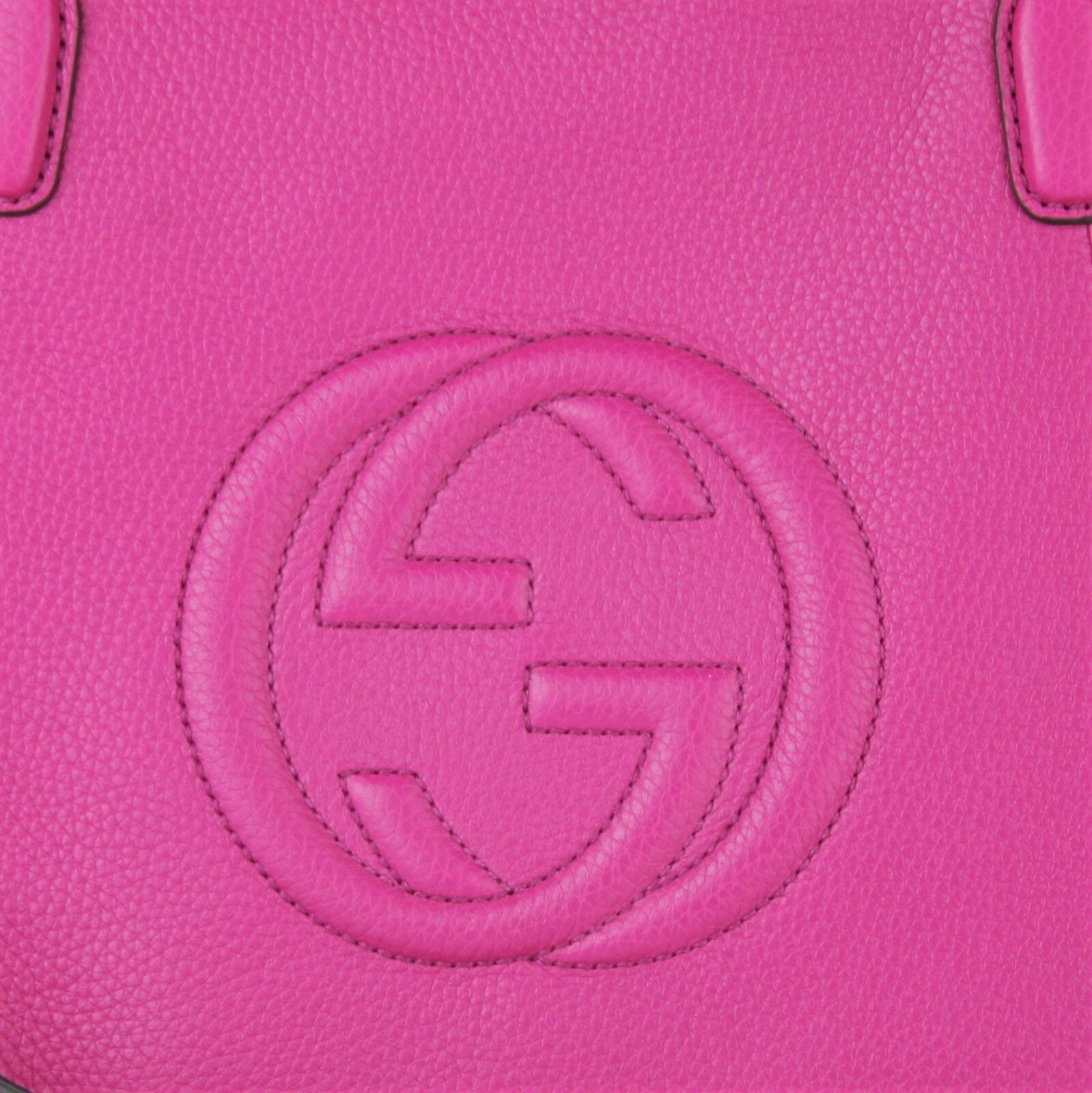 Gucci Pebbled Calfskin Small Soho Top Handle Bag Bright Bougainvillea