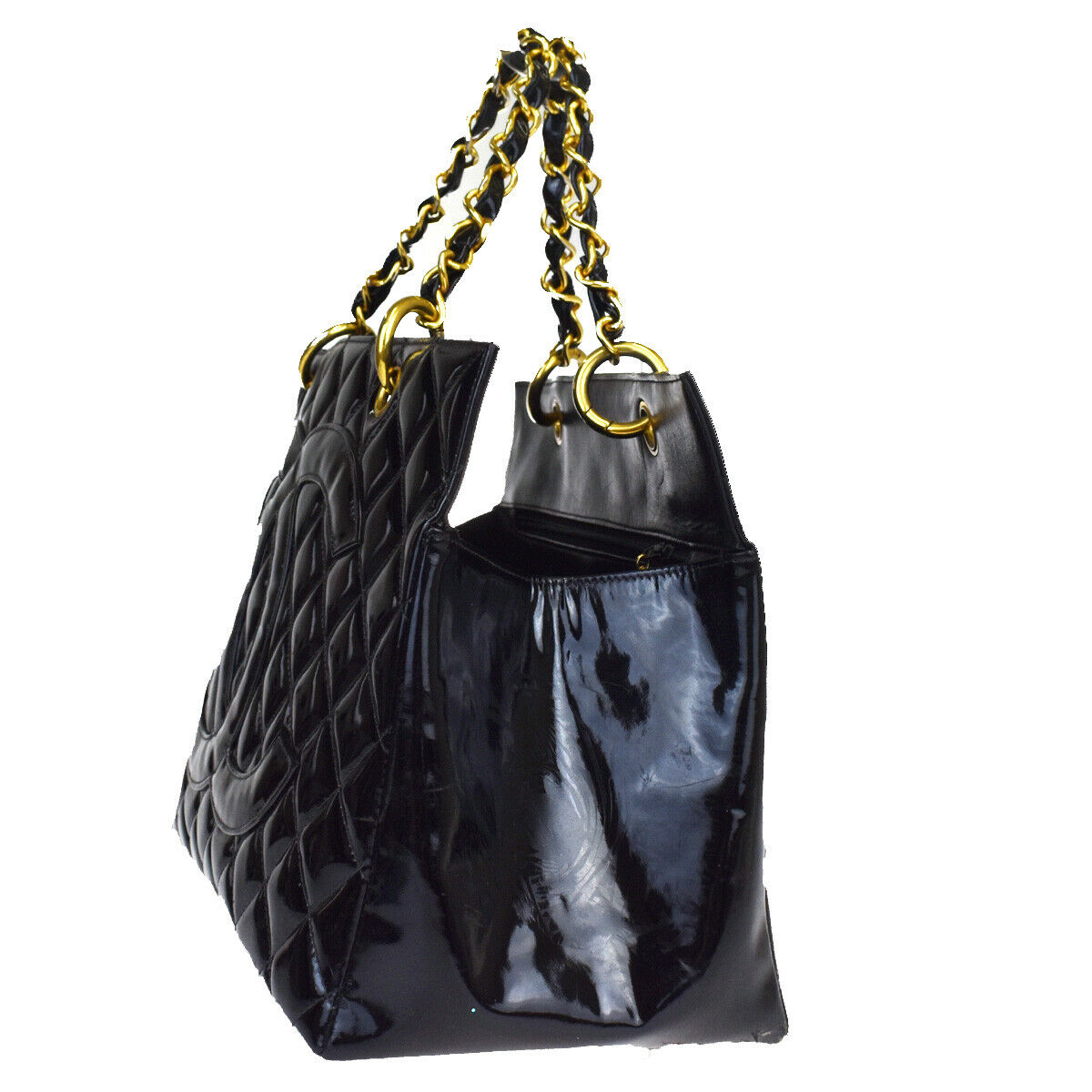 CHANEL Shoulder Bag ChainShoulder COCO Mark Patent leather Black