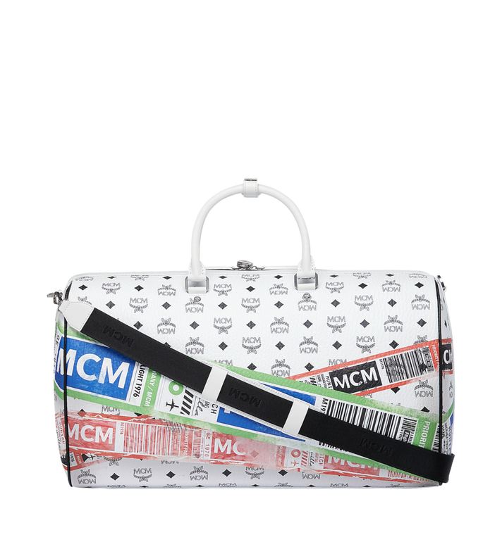 White mcm top duffle bag