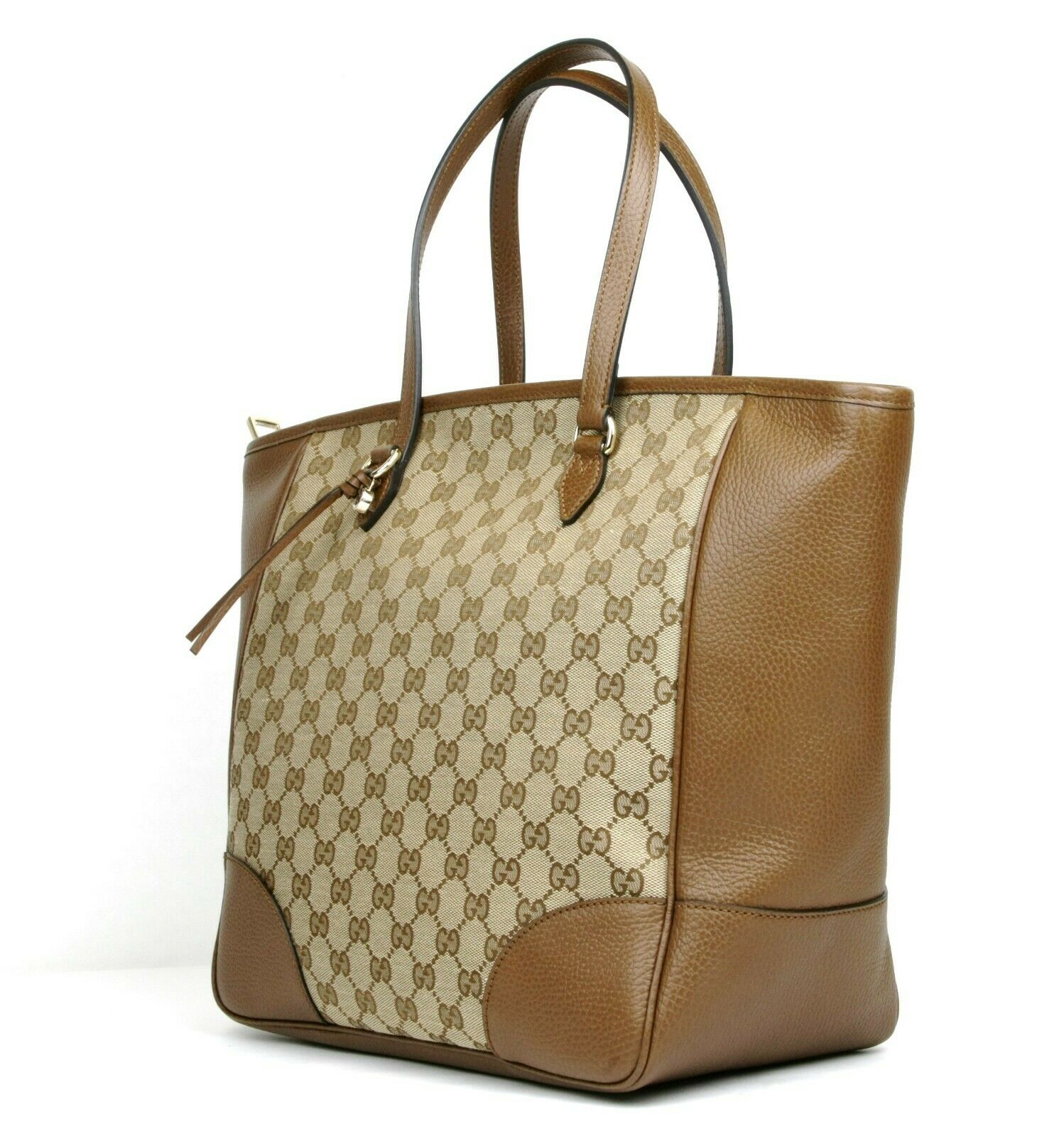 Gucci Large Bree Beige/Ebony GG Canvas Leather Tote Bag w/charm