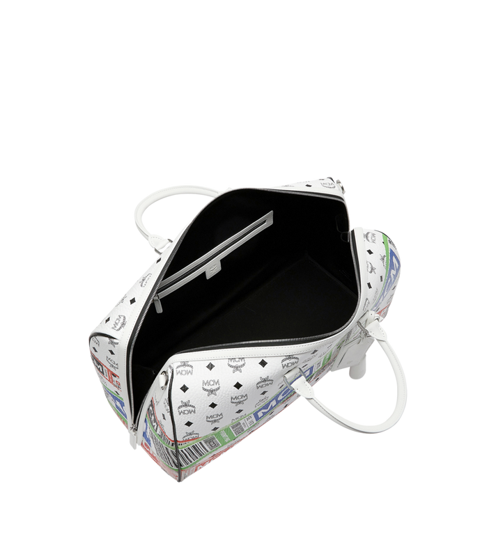 MCM Unisex White Visetos Flight Print Travel Boston Bag Duffle