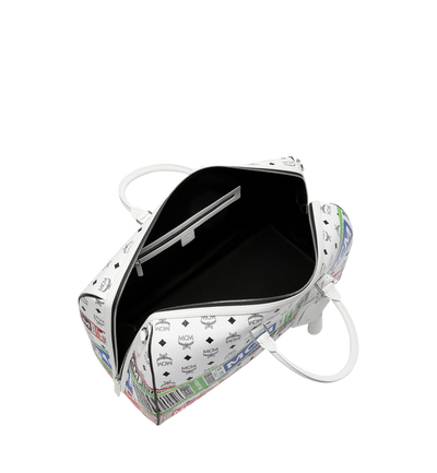MCM Unisex White Visetos Flight Print Travel Boston Bag Duffle