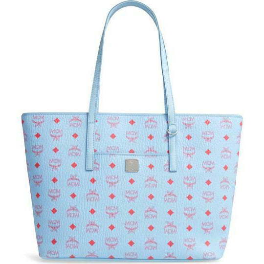 MCM Medium Anya Shopper Pastel Blue Leather Tote