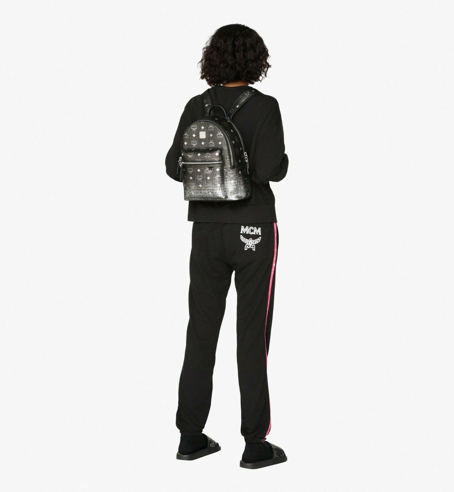 black visetos mini backpack MCM Small Black Silver Gradation Visetos Stark Backpack