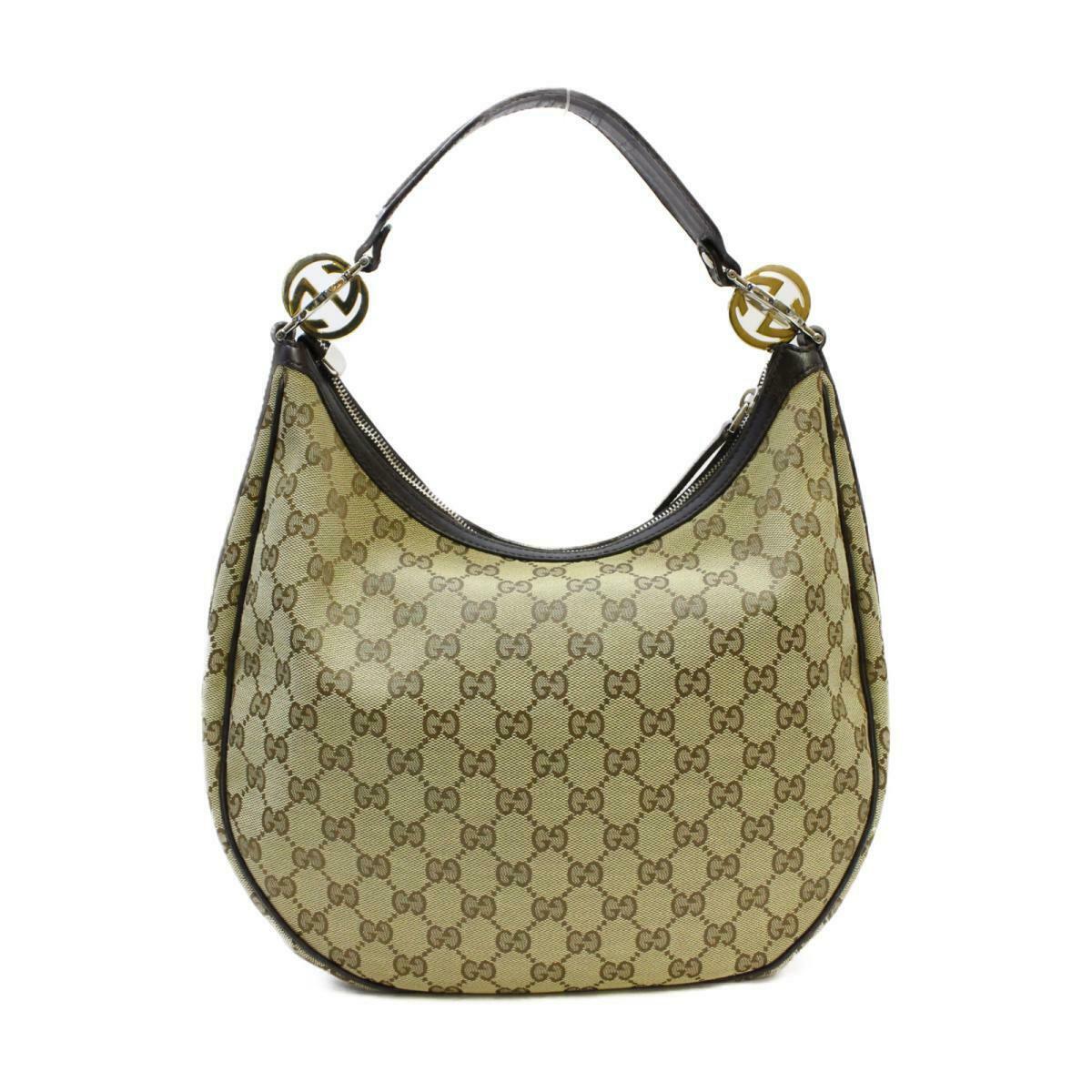 GUCCI One shoulder bag 232962 Leather GG canvas Beige Brown Dark brown