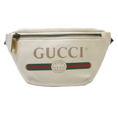 GUCCI Print Small Shoulder Belt Bag White Leather Logo